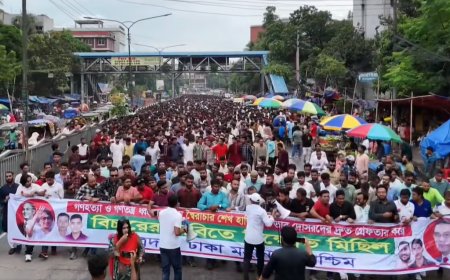 স্বৈরাচার ও গণহত্যায় জড়িতদের বিচারের দাবিতে ঢাকা মহানগর পশ্চিম ছাত্রদলের বিক্ষোভ মিছিল