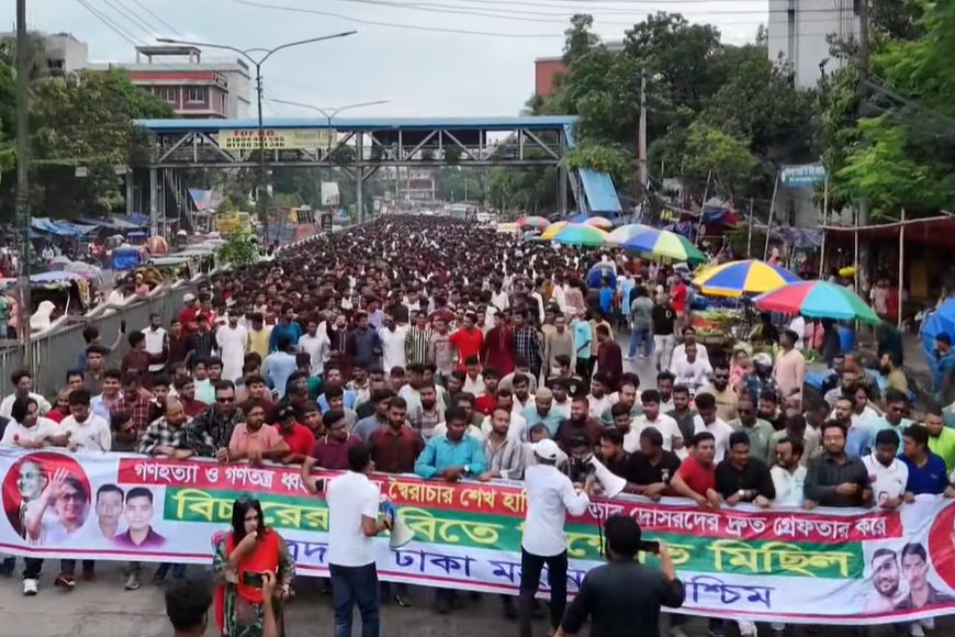 স্বৈরাচার ও গণহত্যায় জড়িতদের বিচারের দাবিতে ঢাকা মহানগর পশ্চিম ছাত্রদলের বিক্ষোভ মিছিল